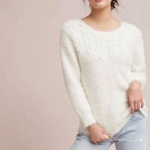 Anthropologie Rosie Neira Aubade Pullover Fuzzy Sweater Ivory Soft Womens Size M